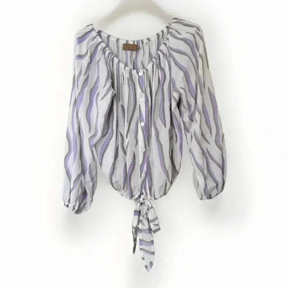 Skemo Womens Balloon Long Sleeve Tube Blouse Shirt Size Medium Beaded - Picture 1 of 6